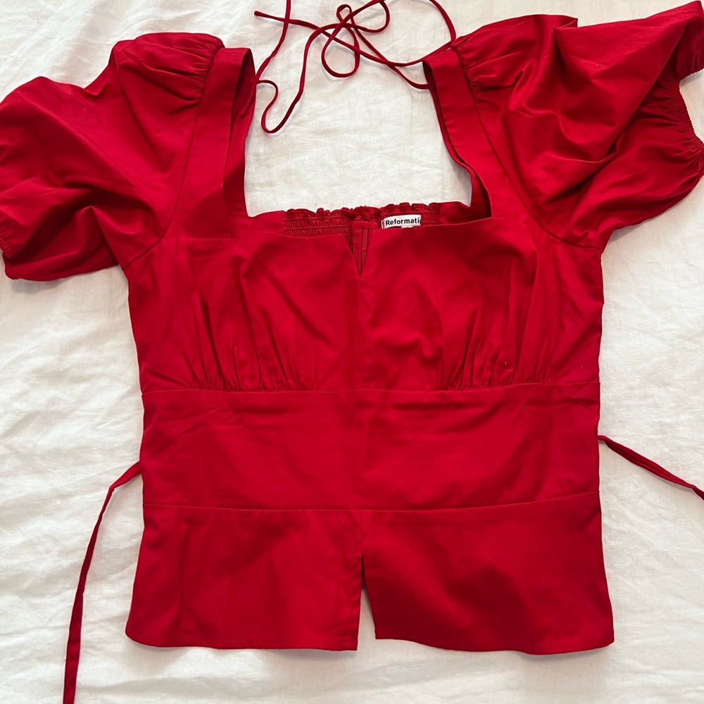 Reformation Red Puff Sleeve Blouse